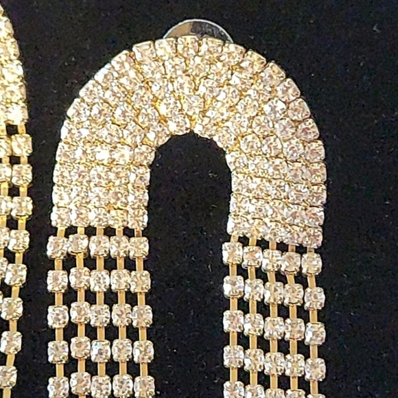 SUPER LONG RHINESTONE EARRINGS - ALL PRONG-SET BLING - Picture 3 of 7